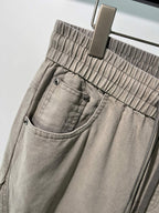 Beige Baumwollhose mit Kordelzug und weitem Bein – Herren