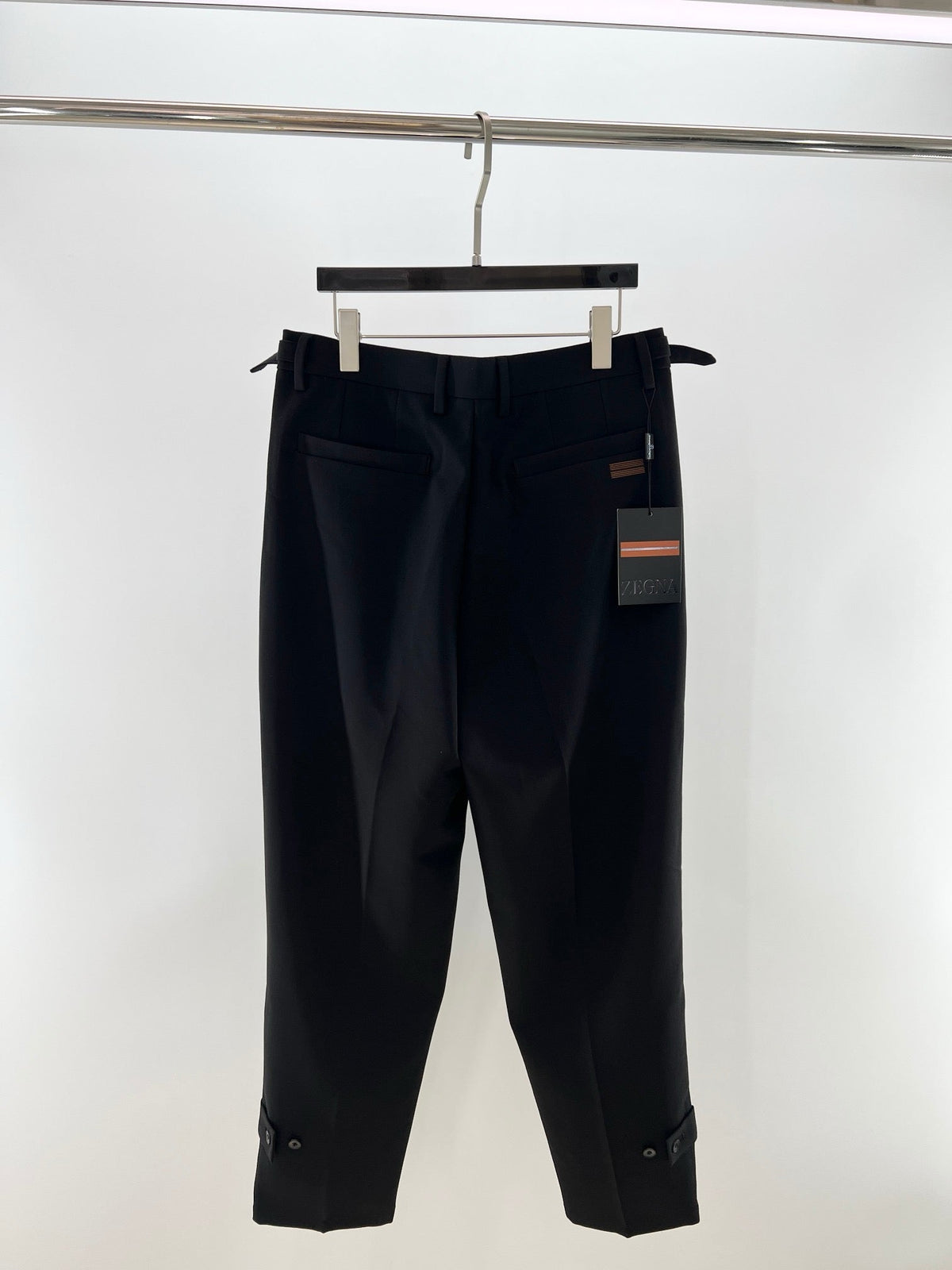 Schwarze Wollhose, plissiert, gerade geschnitten – Herren