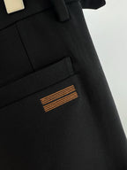 Schwarze Wollhose, plissiert, gerade geschnitten – Herren