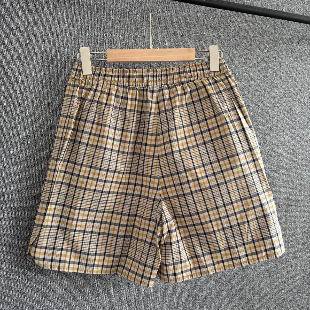 Beige Baumwolle Vintage Check Kordelzug - Herren