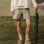 Beige Baumwolle Vintage Check Kordelzug - Herren