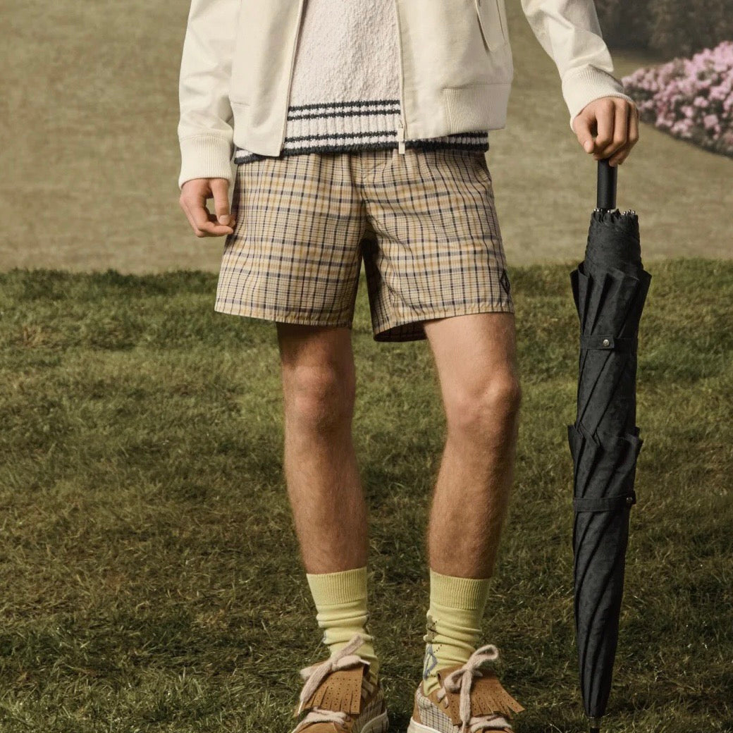 Beige Baumwolle Vintage Check Kordelzug - Herren