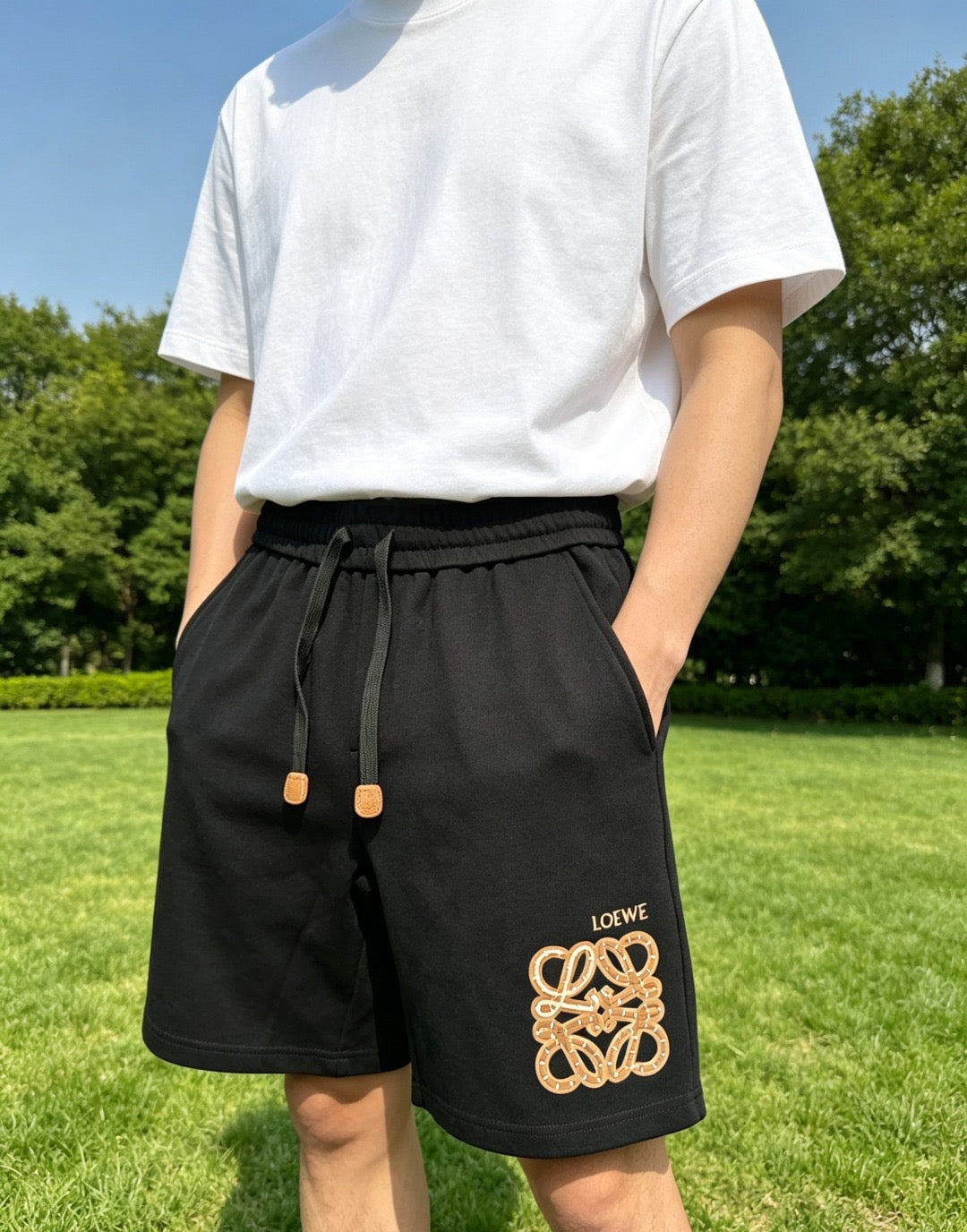Black Cotton Anagram Drawstring - Men's