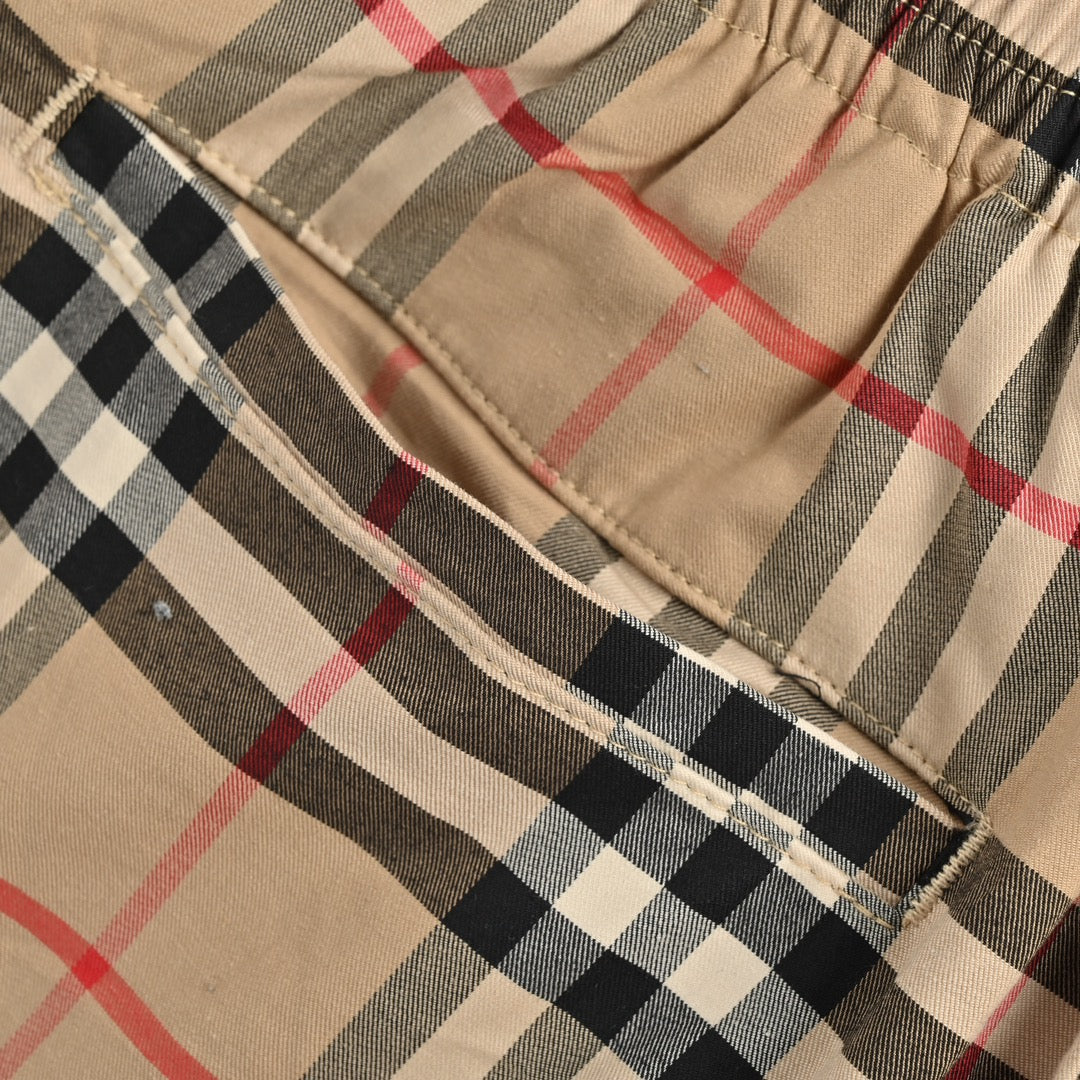Beige Nylon Check Swim - Men's