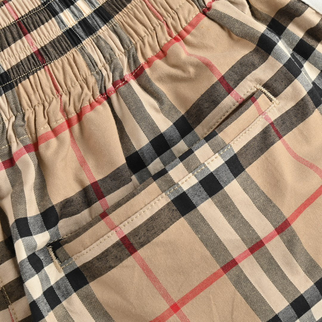 Beige Nylon Check Swim - Men's