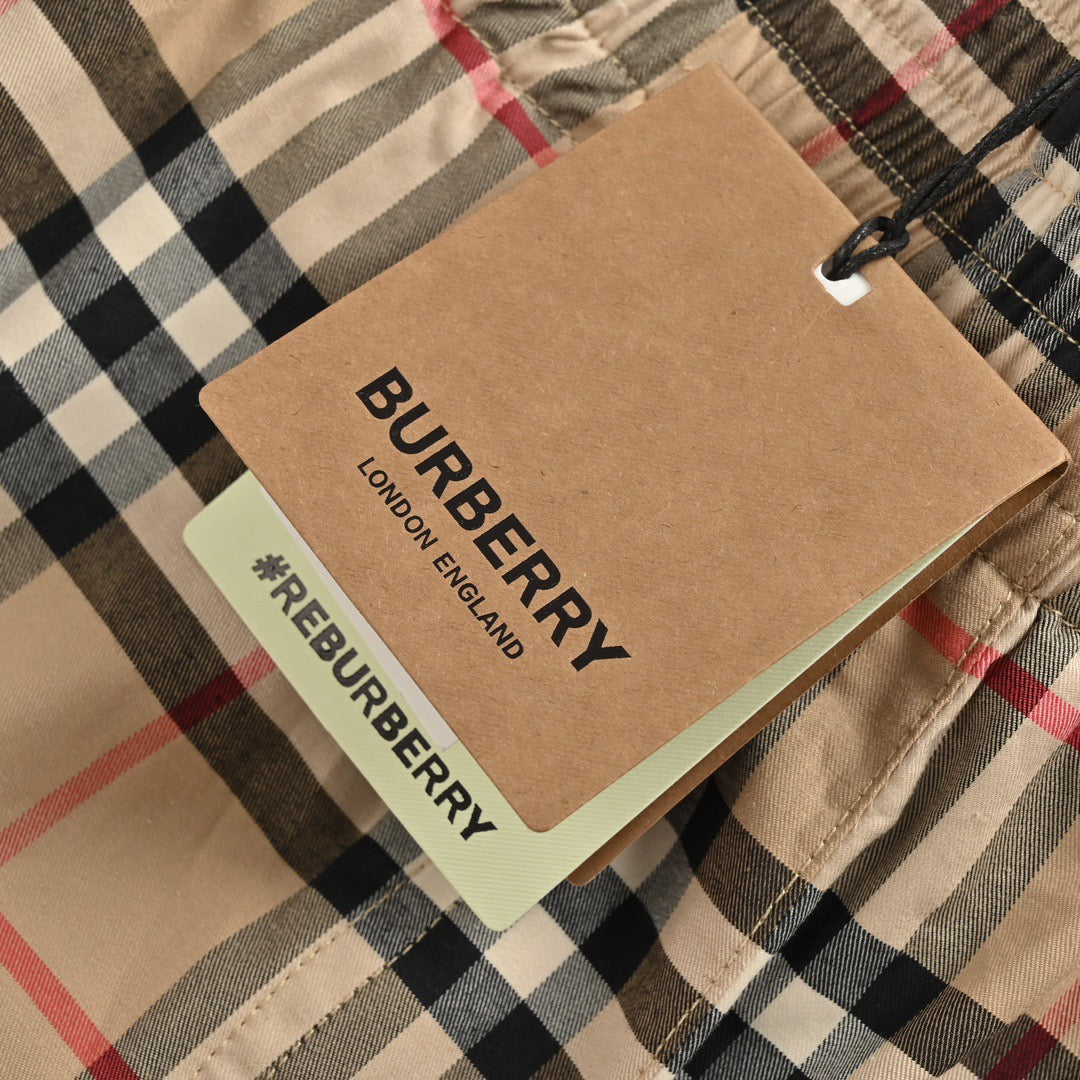Beige Nylon Check Swim - Men's