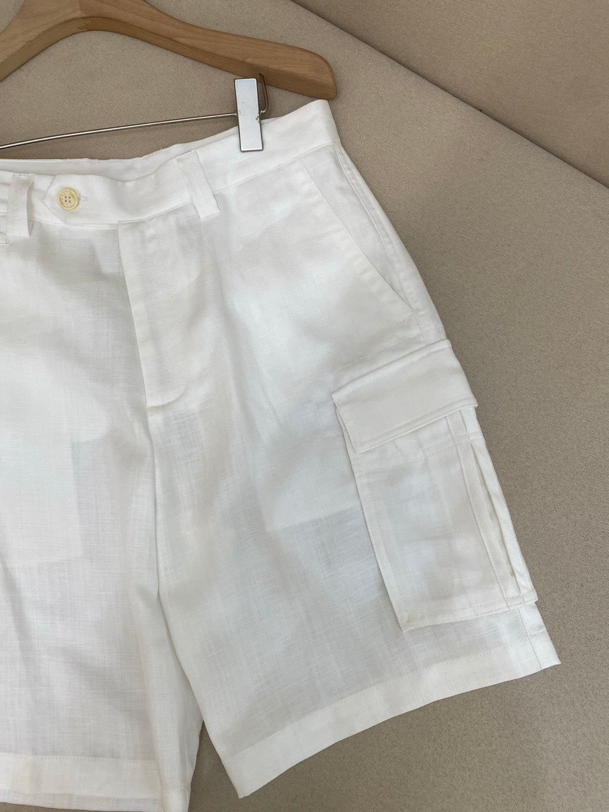 White Cotton Tailored Cargo - Men's