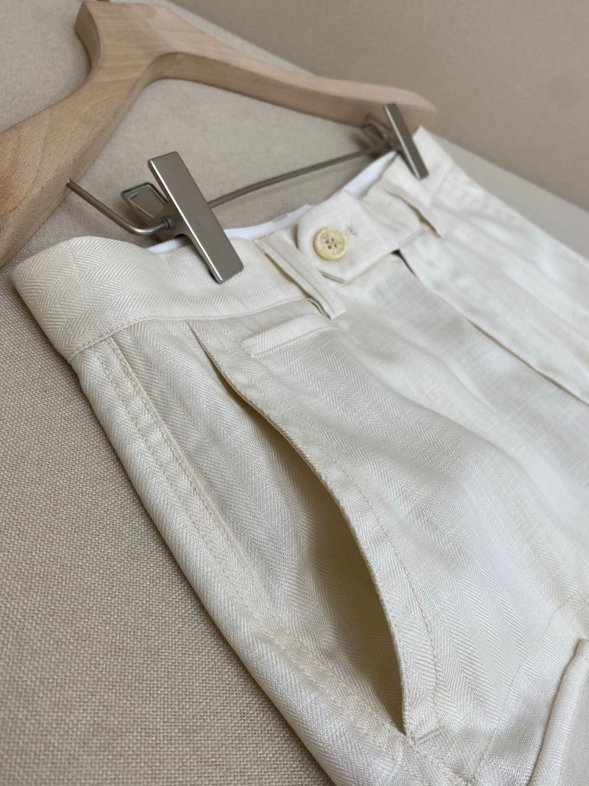 White Cotton Tailored Cargo - Men's