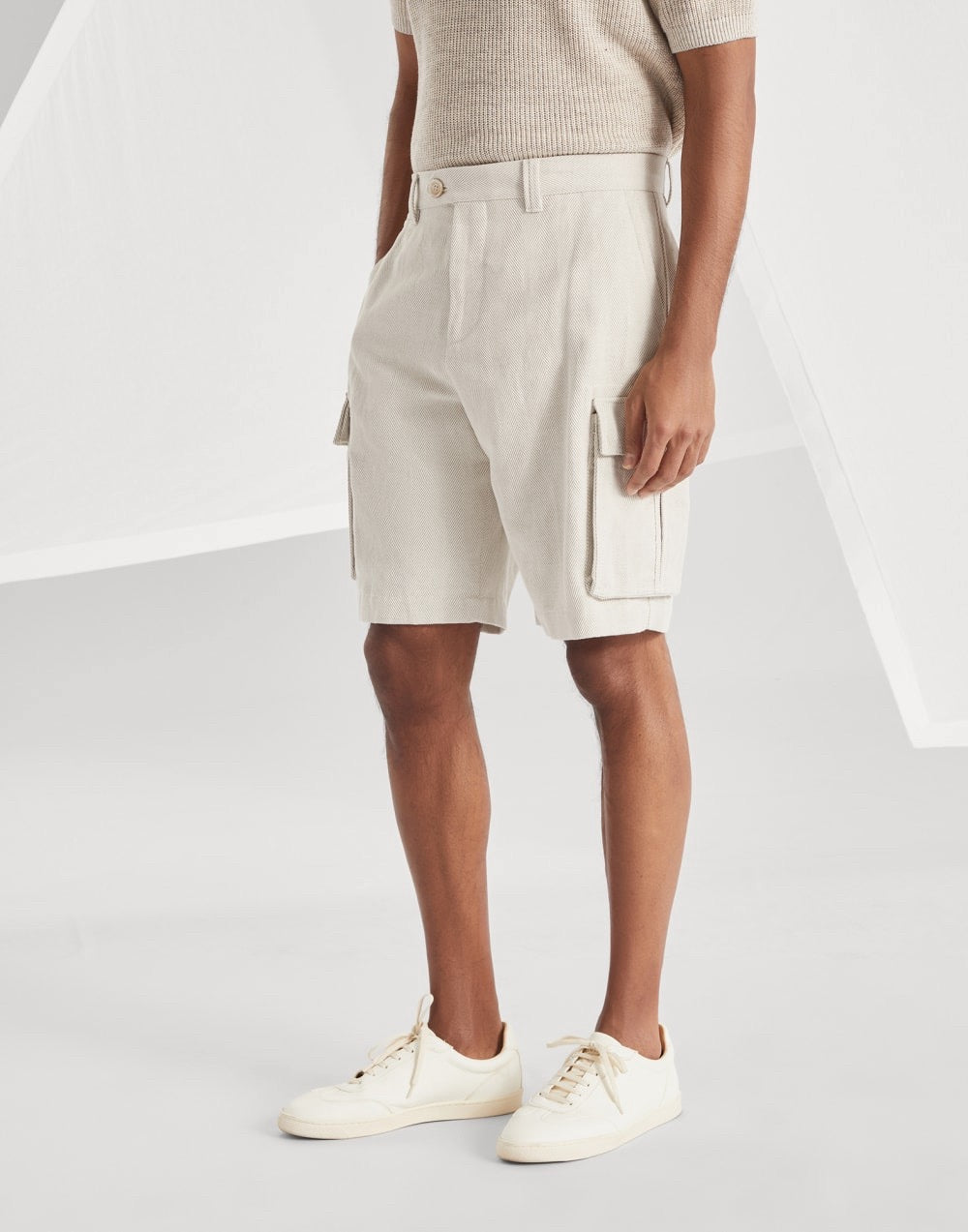 White Cotton Tailored Cargo - Men's