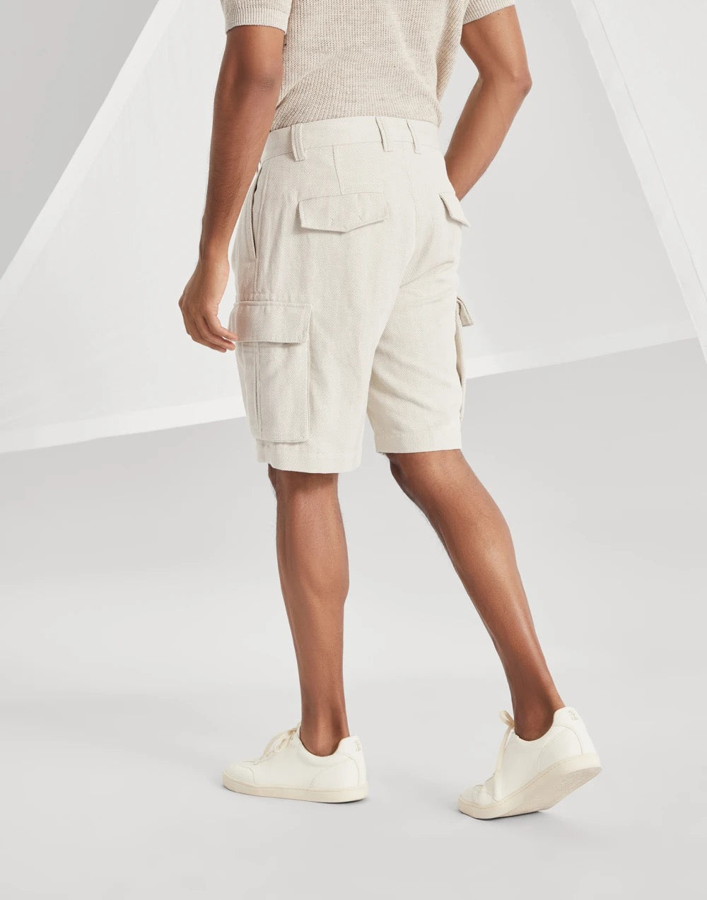 White Cotton Tailored Cargo - Men's