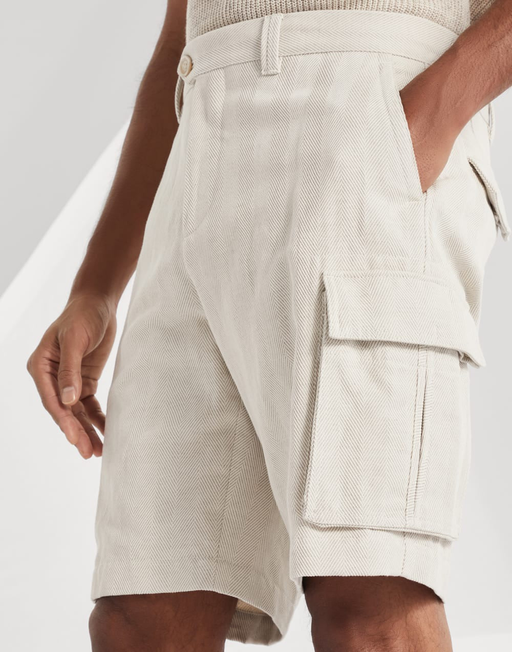 White Cotton Tailored Cargo - Men's