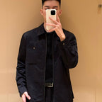 Schwarze Leder-Hemdjacke – Herren