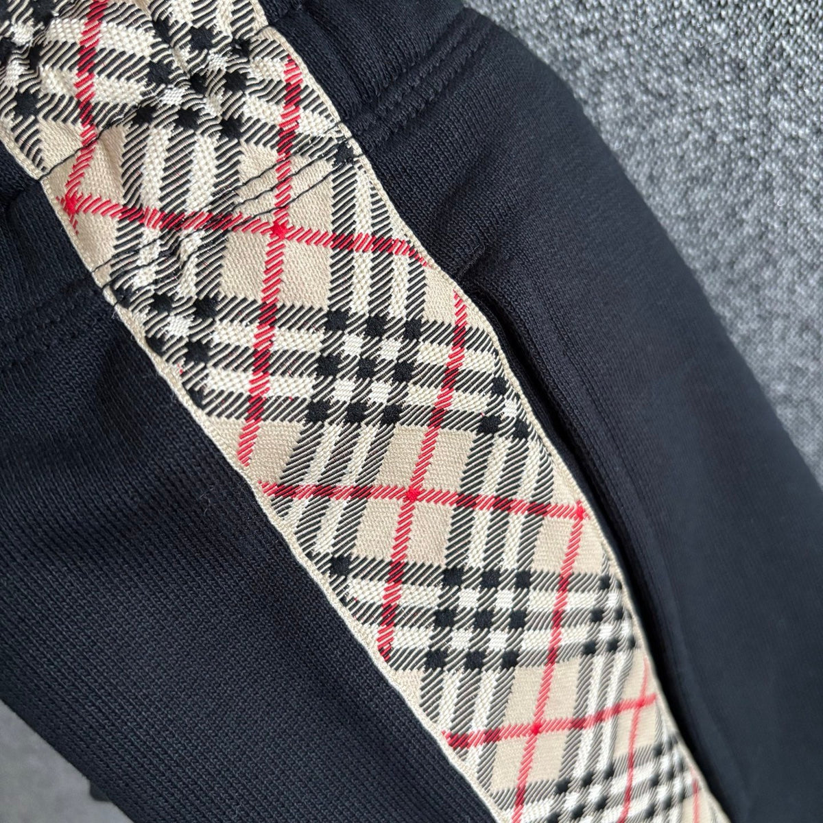 Black Cotton Check Panel Drawstring - Men's