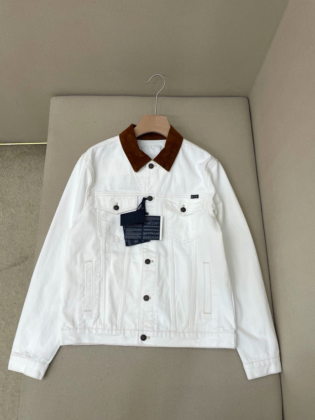 White Denim Cord Collar Trucker - Men's