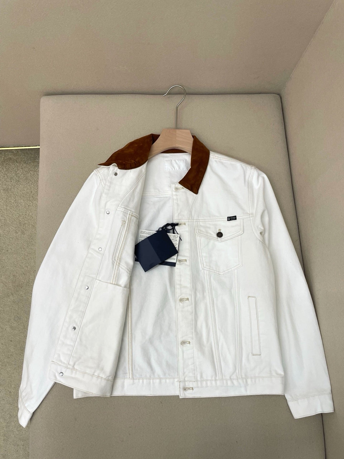 White Denim Cord Collar Trucker - Men's