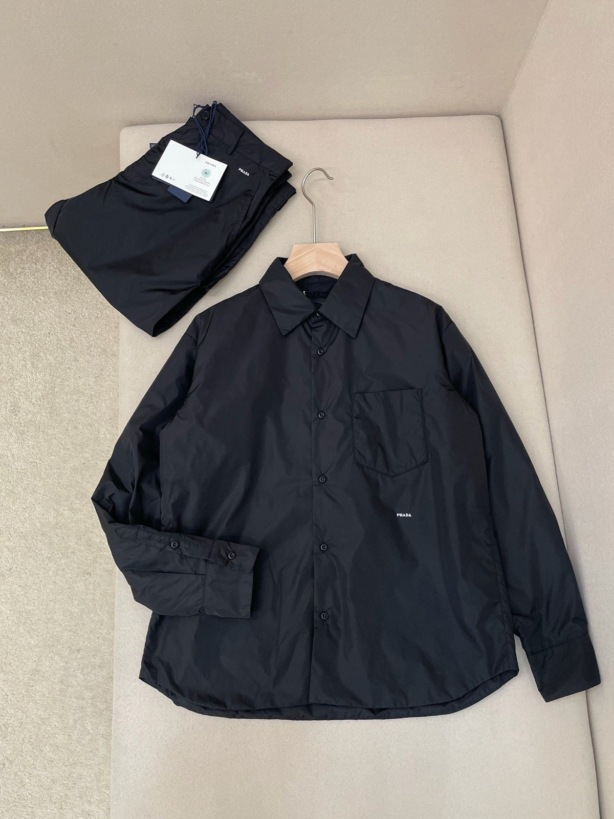 Black Nylon Plain Shirt Jacket - Men's