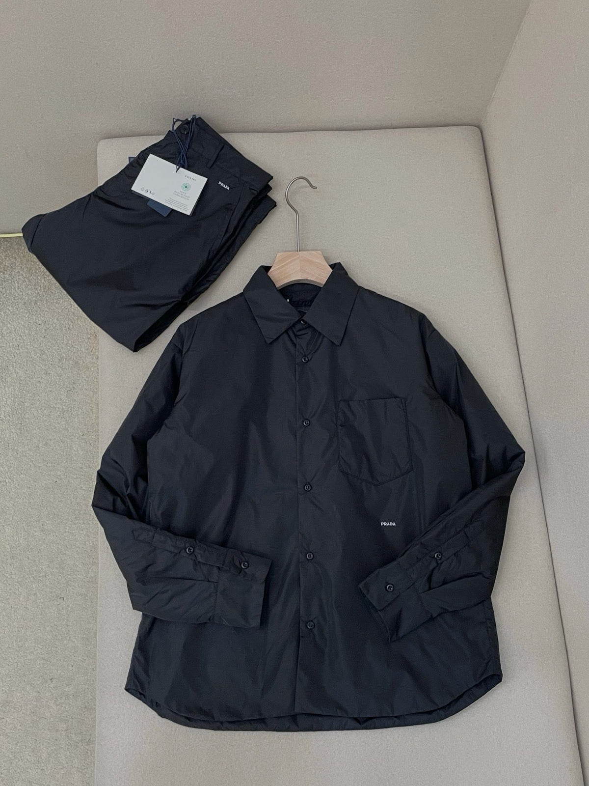 Black Nylon Plain Shirt Jacket - Men's