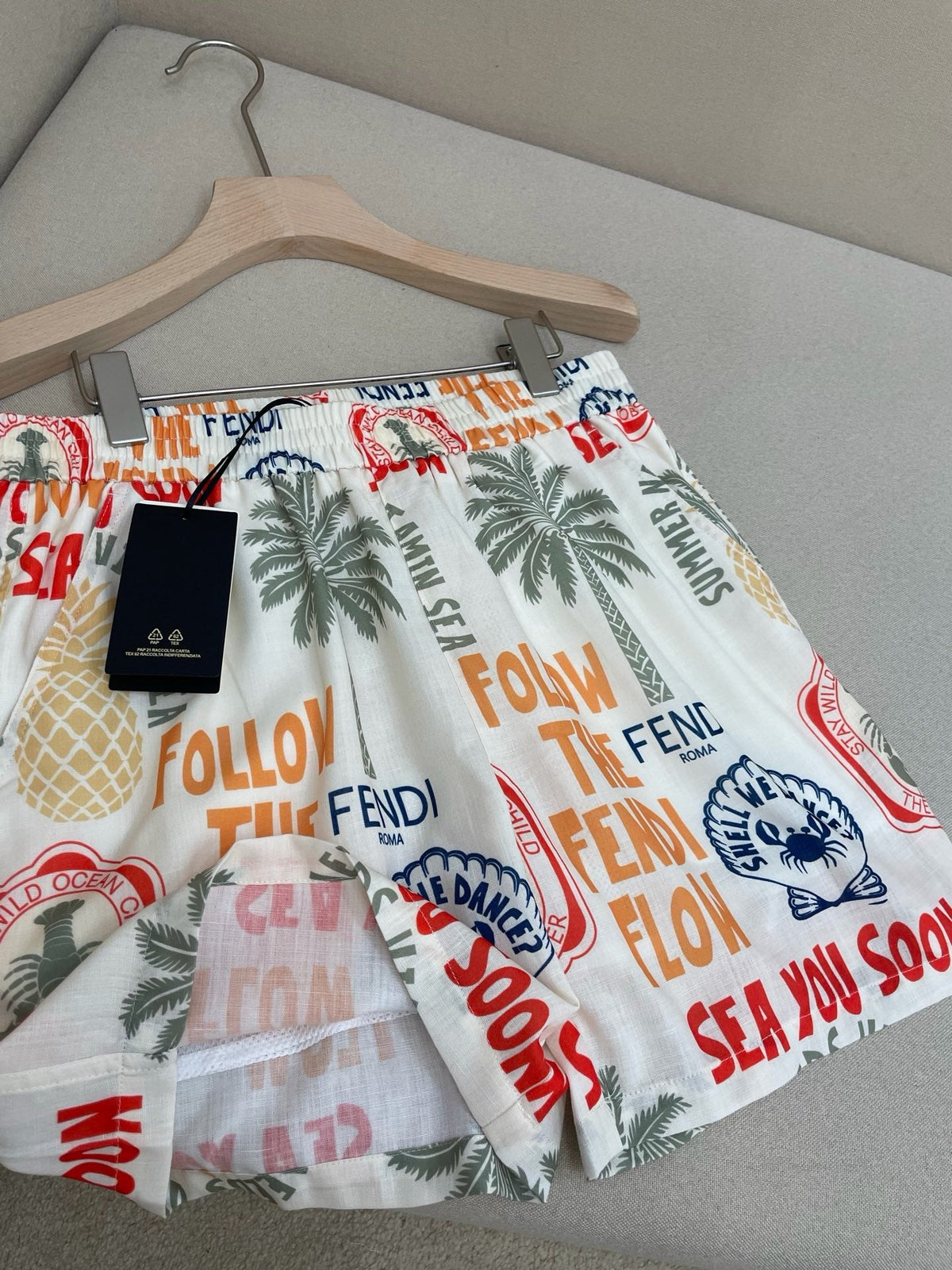 White Nylon Graphic Print Swim - Men's