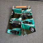 Grüne Nylon-Badehose mit Auto-Print – Herren