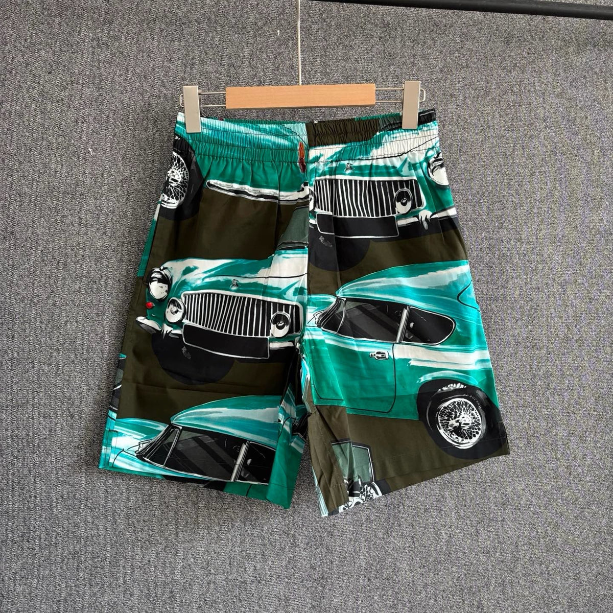 Grüne Nylon-Badehose mit Auto-Print – Herren