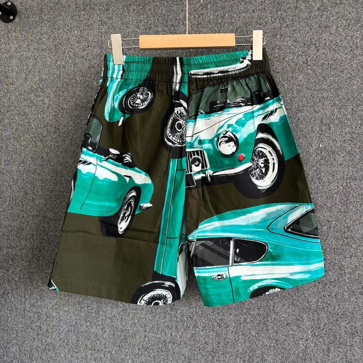Grüne Nylon-Badehose mit Auto-Print – Herren