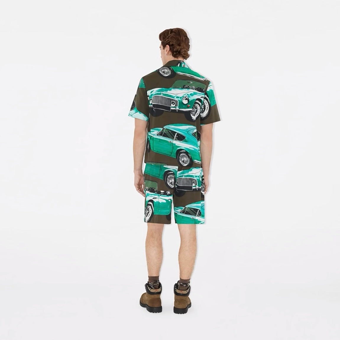 Grüne Nylon-Badehose mit Auto-Print – Herren