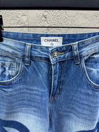 Blue Denim Logo Print Wide-Leg - Women's