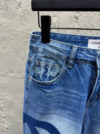 Blue Denim Logo Print Wide-Leg - Women's