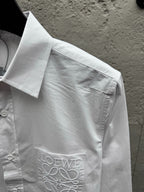 Blaues Baumwoll-Langarmshirt mit Tasche – Herren