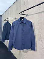 Blaues Baumwoll-Langarmshirt mit Tasche – Herren
