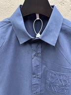 Blaues Baumwoll-Langarmshirt mit Tasche – Herren