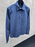 Blaues Baumwoll-Langarmshirt mit Tasche – Herren