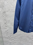 Blaues Baumwoll-Langarmshirt mit Tasche – Herren