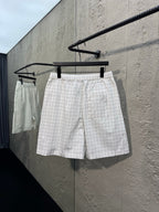 Weißer Baumwoll-Karo-Kordelzug – Herren