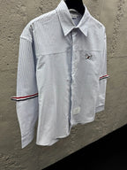 Weißes Baumwoll-Langarmshirt mit Kontrastbesatz – Herren