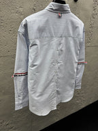 Weißes Baumwoll-Langarmshirt mit Kontrastbesatz – Herren