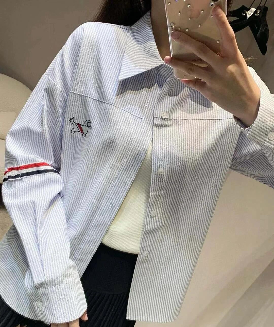 Weißes Baumwoll-Langarmshirt mit Kontrastbesatz – Herren
