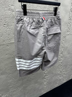 Graue Baumwoll-Bar-Streifen-Kordelzugshorts – Herren