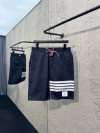 Graue Baumwoll-Bar-Streifen-Kordelzugshorts – Herren
