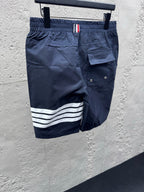 Graue Baumwoll-Bar-Streifen-Kordelzugshorts – Herren