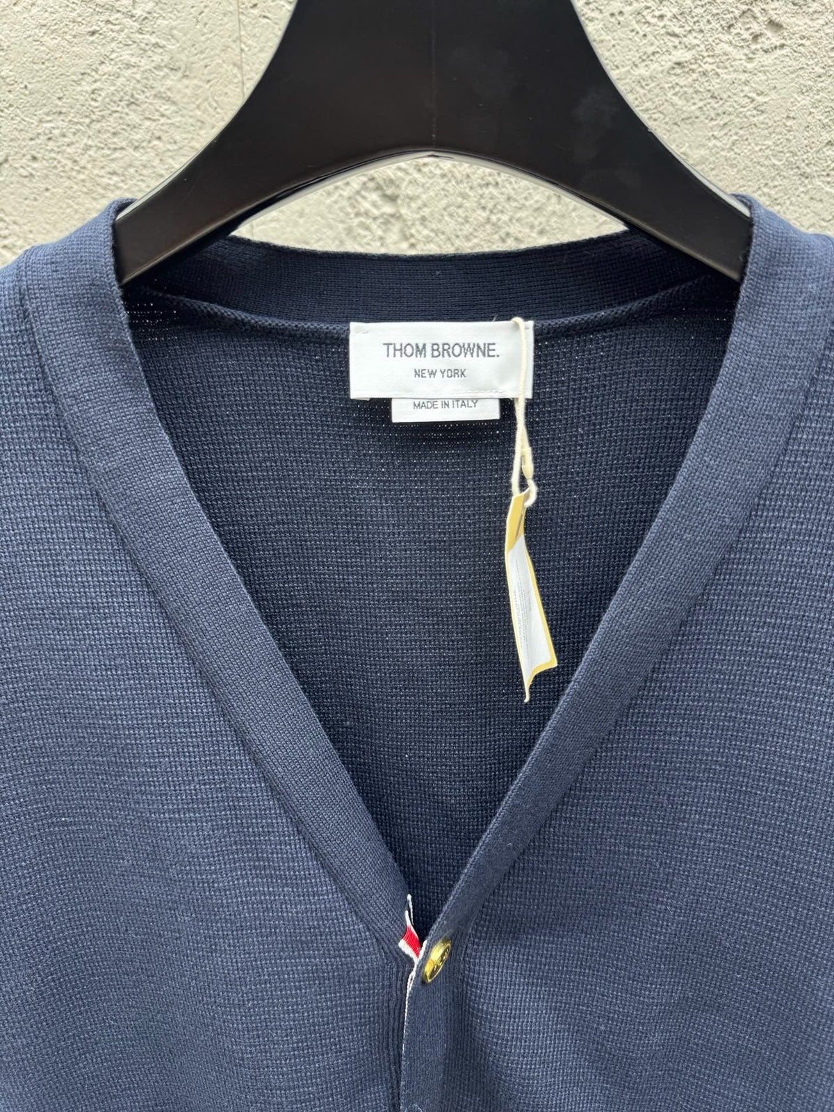 Marineblaue bestickte Strickjacke aus Wolle – Herren