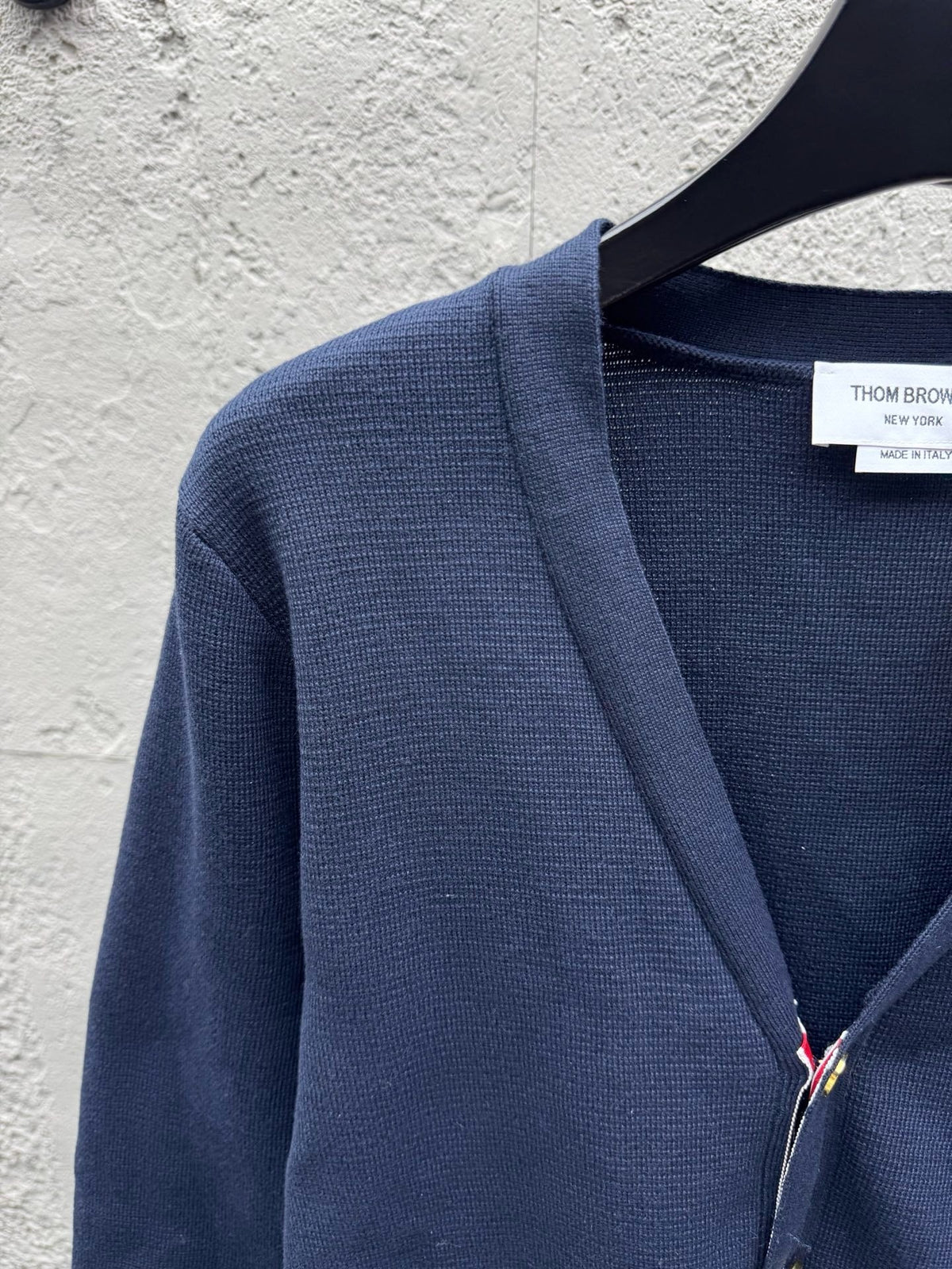 Marineblaue bestickte Strickjacke aus Wolle – Herren