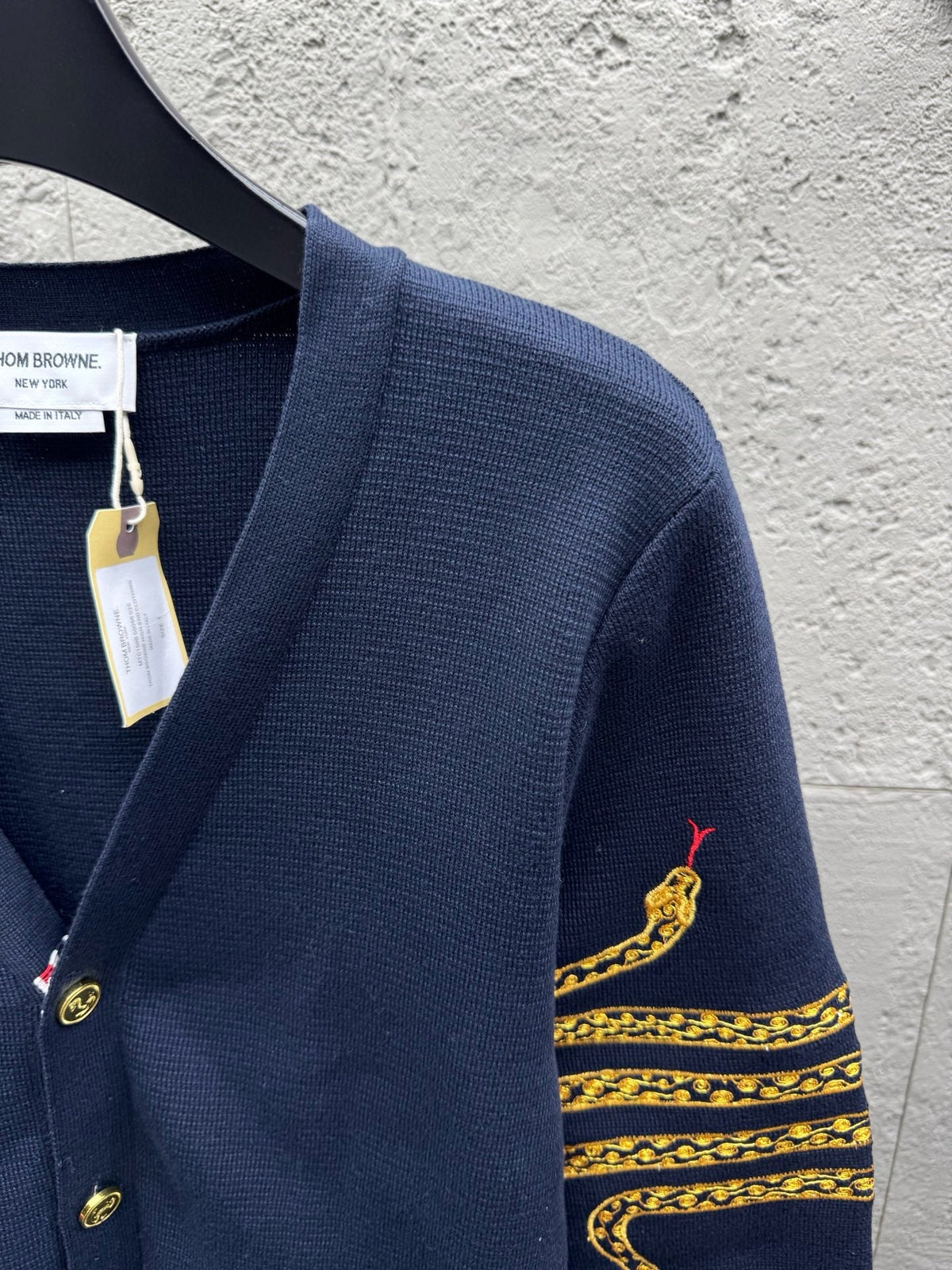 Marineblaue bestickte Strickjacke aus Wolle – Herren