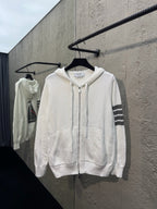 Marineblau Baumwoll-Reißverschlussjacke mit Streifenmuster – Herren