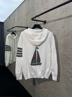 Marineblau Baumwoll-Reißverschlussjacke mit Streifenmuster – Herren