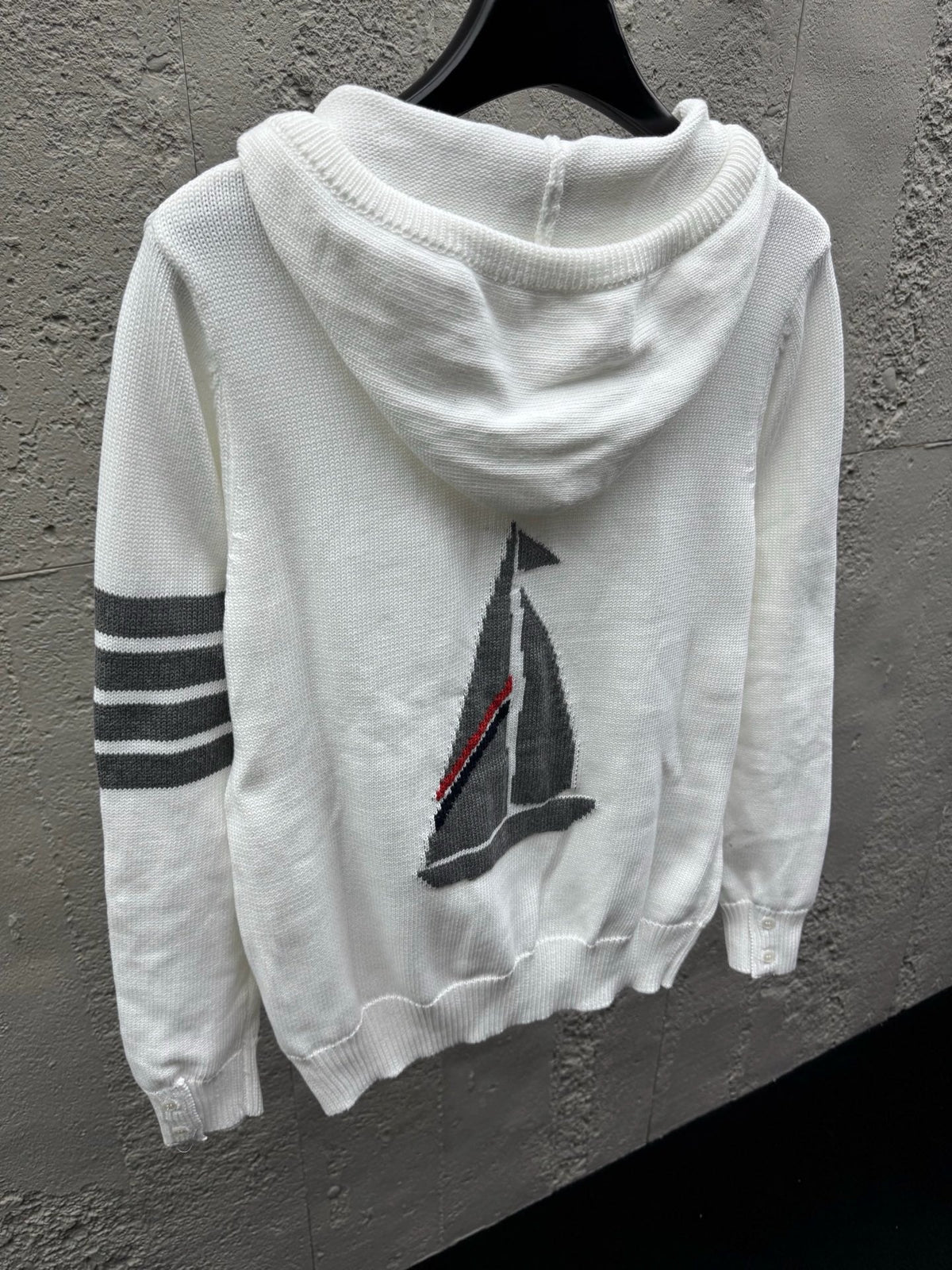 Marineblau Baumwoll-Reißverschlussjacke mit Streifenmuster – Herren