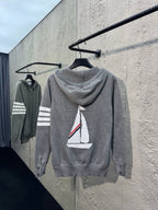 Marineblau Baumwoll-Reißverschlussjacke mit Streifenmuster – Herren