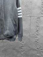 Marineblau Baumwoll-Reißverschlussjacke mit Streifenmuster – Herren