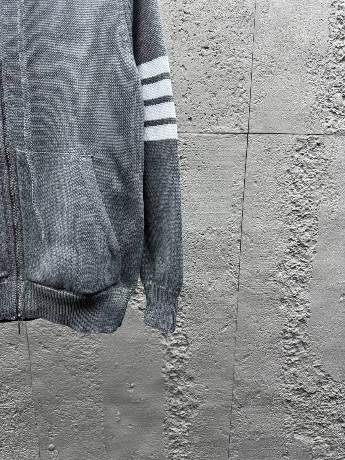 Marineblau Baumwoll-Reißverschlussjacke mit Streifenmuster – Herren
