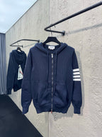 Marineblau Baumwoll-Reißverschlussjacke mit Streifenmuster – Herren